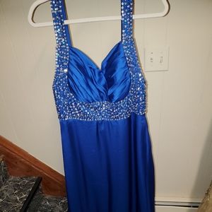 Royal Blue Satin long length Dress, Unknown size, Can range from size 12-16